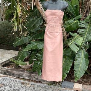 Teri Jon Pink beaded silk drop waist Strapless Dress